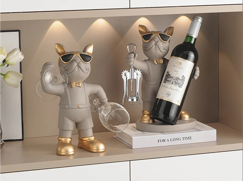 Matte Bulldog Wine Holder Figurine – Modern Resin Animal Ornament for Home Decor