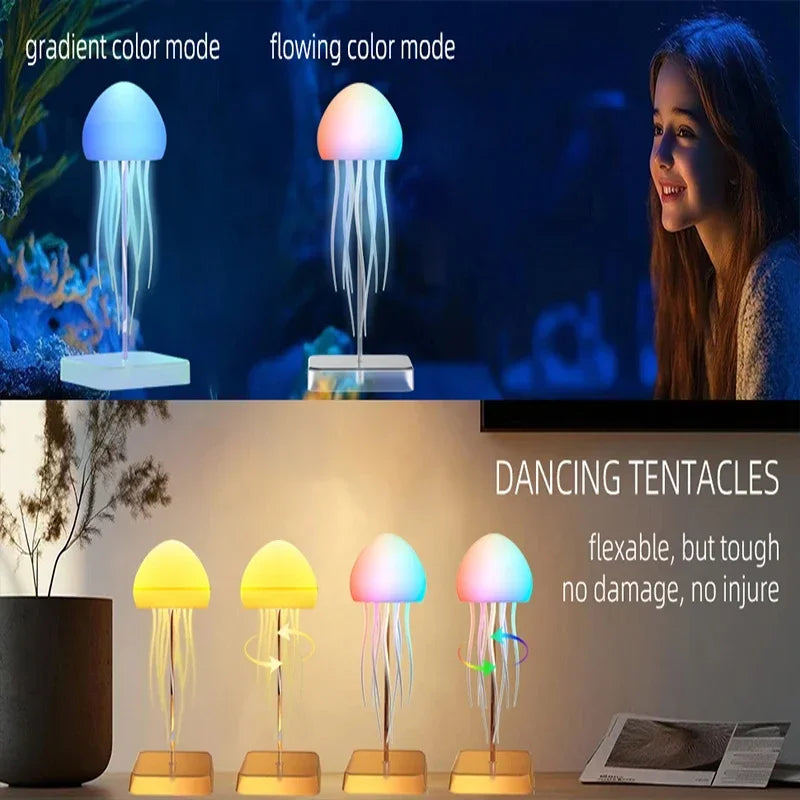 Jellyfish Lamp Remote & Touch Controlled, RGB Gradient Rechargeable Dancing Tentacles Night Light for Home Office Bedside Decor