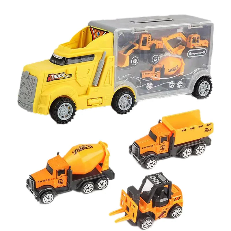 10 In 1 Construction Toys Truck Storage Die-cast Vehicle Transporter Car Set Excavator Dump Truck Digger Backhoe for Kids Gift
