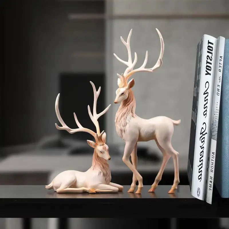 Gold-Antler Deer Figurine – Modern Resin Animal Ornament for Home Decor