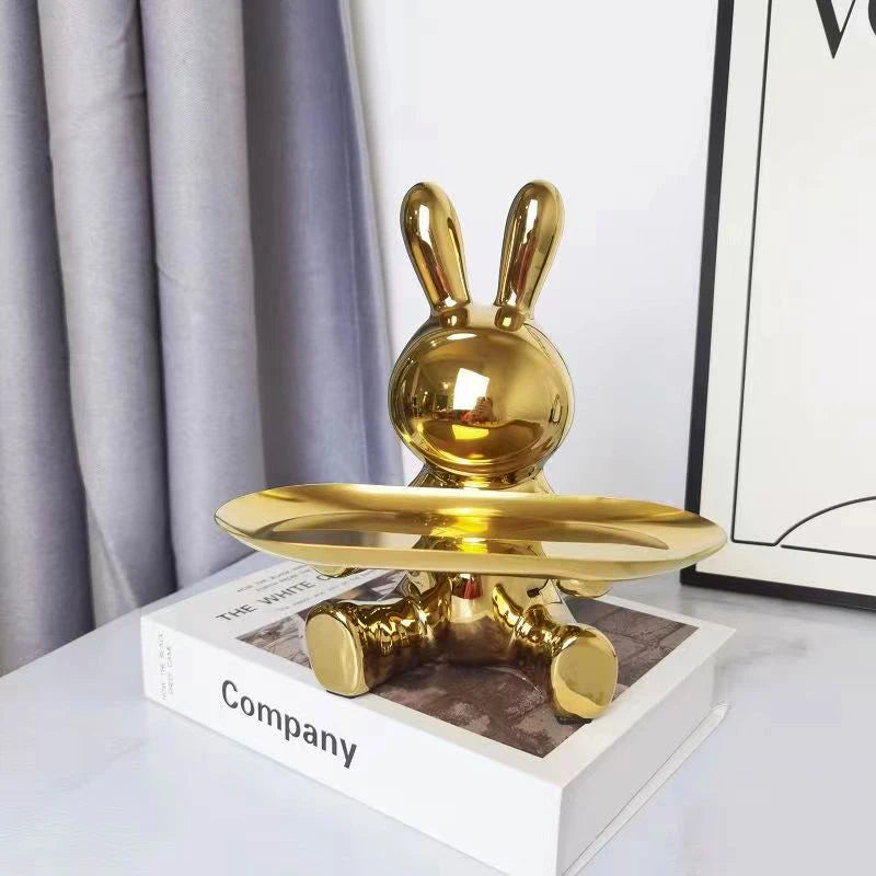 Sculpture Ceramics Colorful Plating Rabbit Storage Box Home Living Room Storage Tray Decorative Statue Bunny Ornament