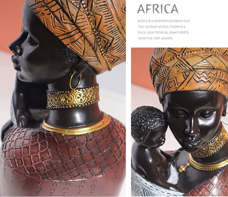 African Woman Resin Statue – Mother & Child Abstract Figurine | Home Decor Ornament