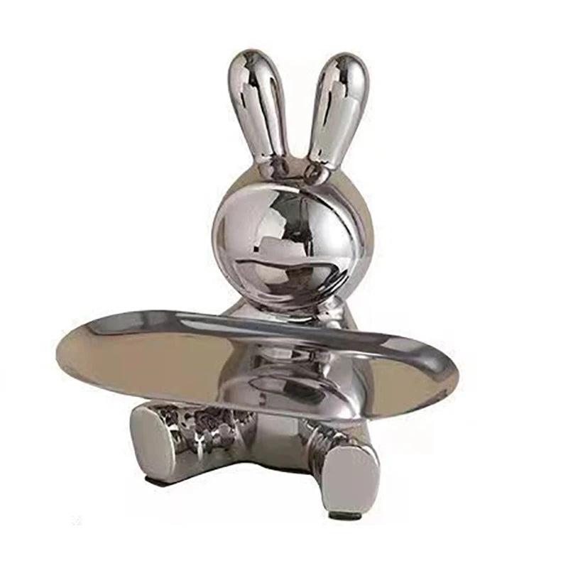 Sculpture Ceramics Colorful Plating Rabbit Storage Box Home Living Room Storage Tray Decorative Statue Bunny Ornament