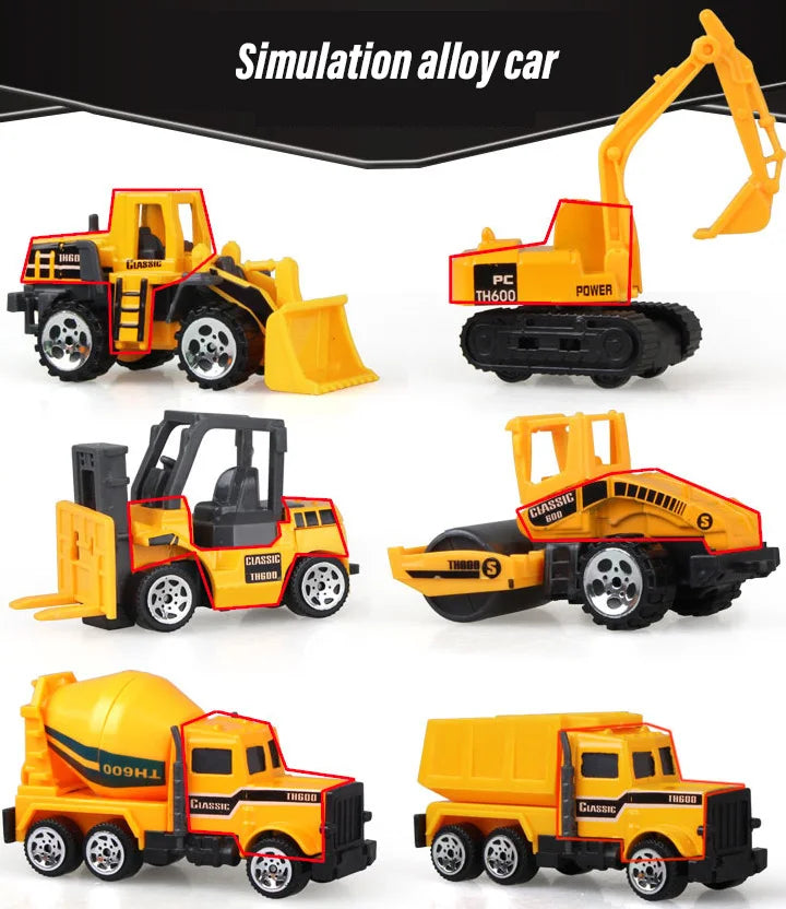 10 In 1 Construction Toys Truck Storage Die-cast Vehicle Transporter Car Set Excavator Dump Truck Digger Backhoe for Kids Gift
