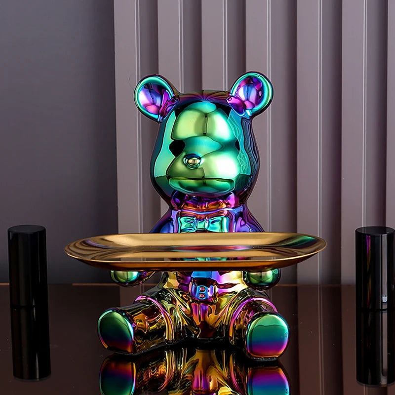 Steel Teddy Bear Shelf Figurine – Modern Decorative Sculpture for Home Display