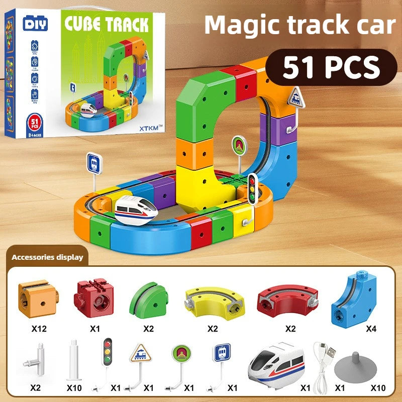 Children Magnetic Rail Car Cube Toys DIY Building Blocks Educational Toy Magical Track Train Construction Kids Christmas Gifts