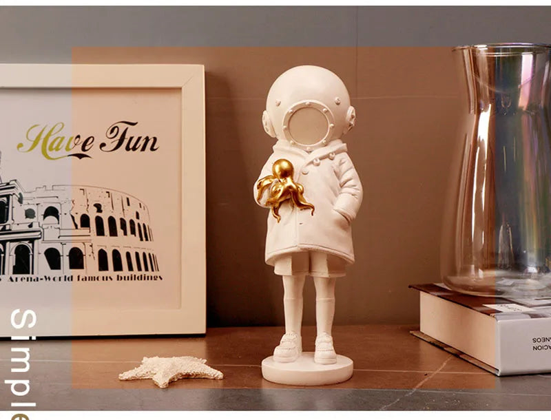 Diver-Helmet Child Figurine – Abstract Resin Sculpture for Home & Office Decor