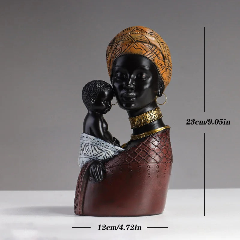 African Woman Resin Statue – Mother & Child Abstract Figurine | Home Decor Ornament