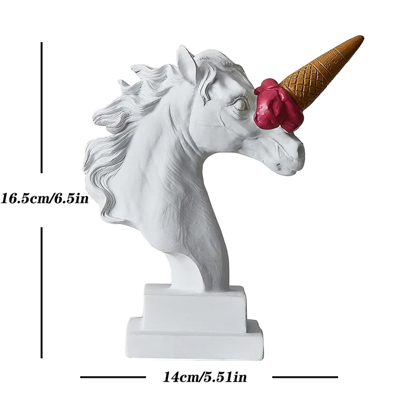 Ice-Cream Horn Horse Head Sculpture – Surreal Statement Object