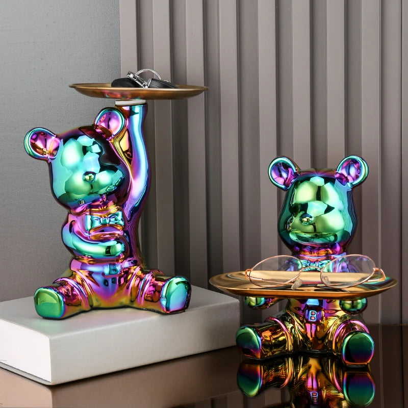 Steel Teddy Bear Shelf Figurine – Modern Decorative Sculpture for Home Display