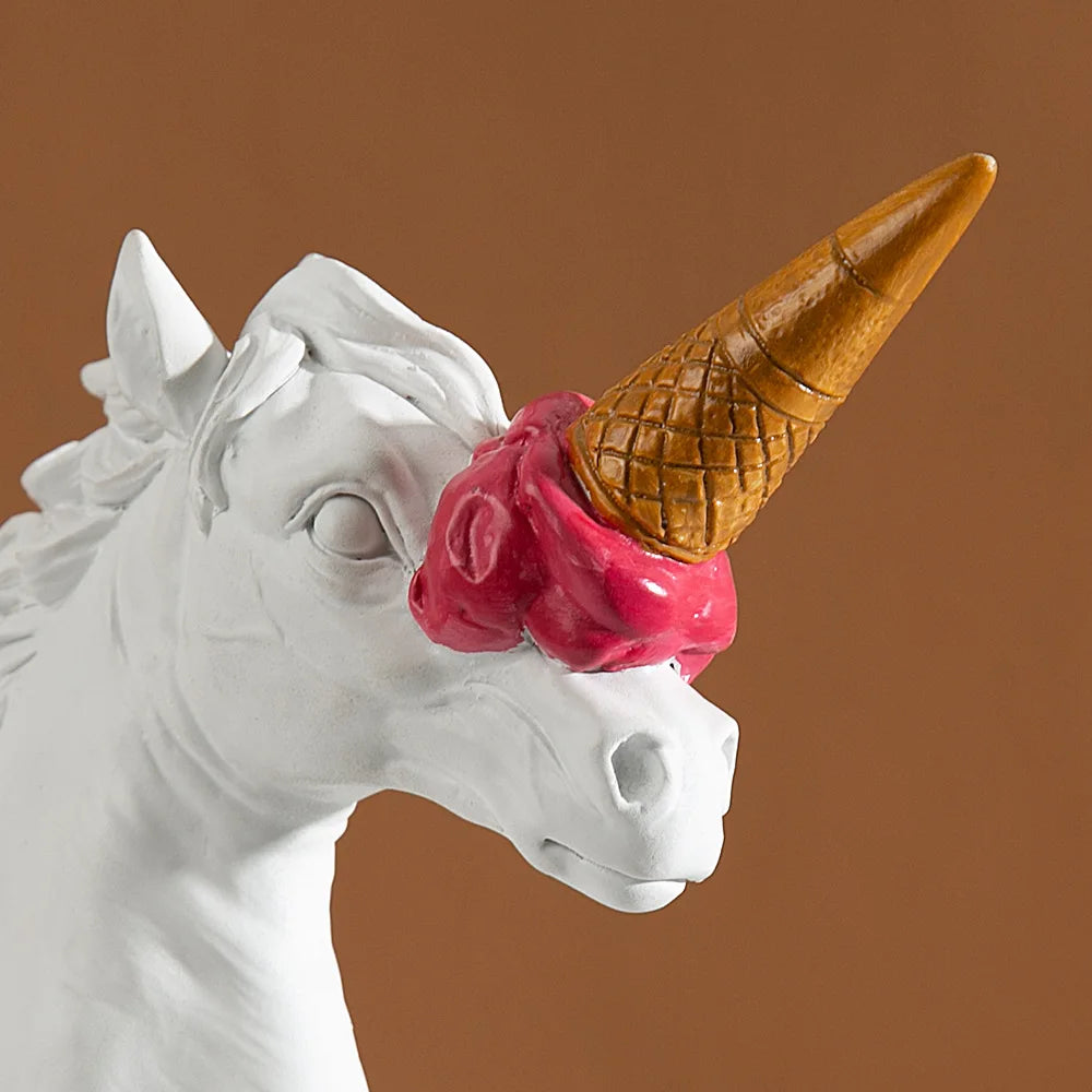 Ice-Cream Horn Horse Head Sculpture – Surreal Statement Object
