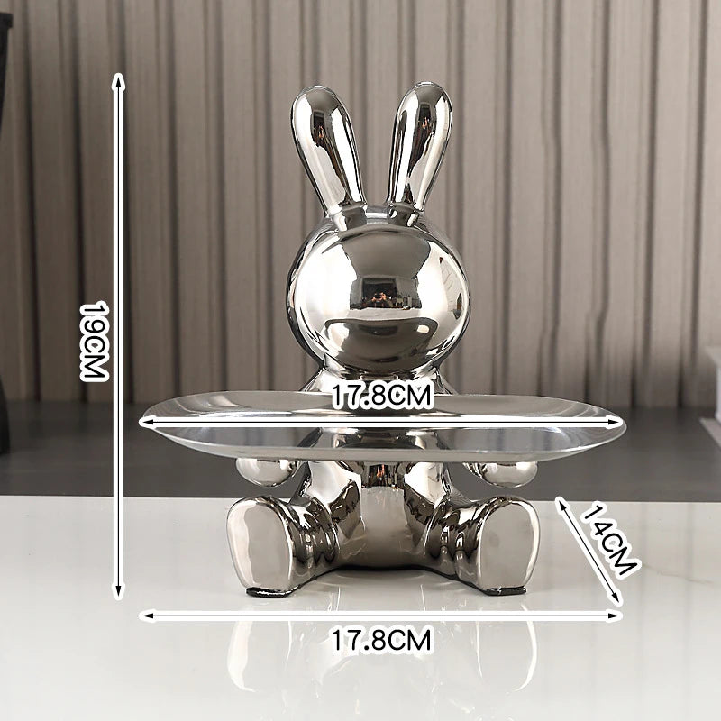 Sculpture Ceramics Colorful Plating Rabbit Storage Box Home Living Room Storage Tray Decorative Statue Bunny Ornament