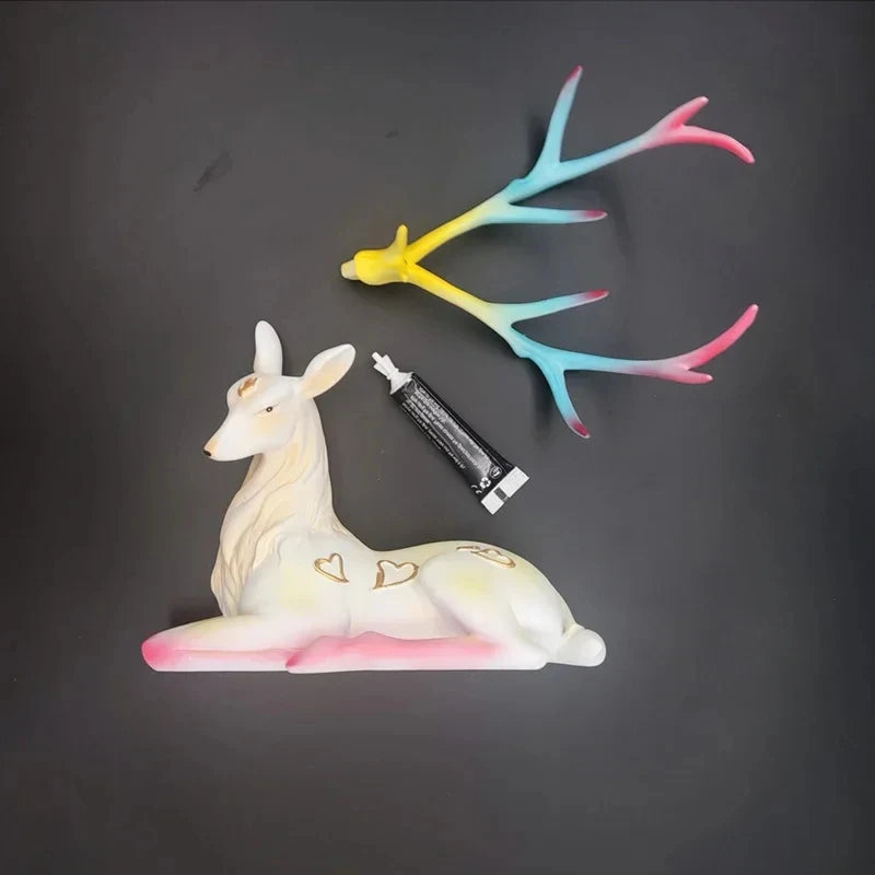 Gold-Antler Deer Figurine – Modern Resin Animal Ornament for Home Decor