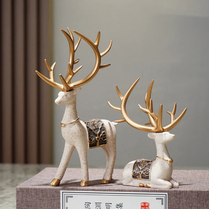 UHKA | Golden Antler Deer Figurine – Sculptural Animal Art Object