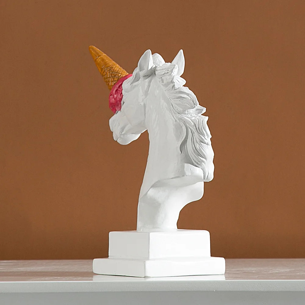 Ice-Cream Horn Horse Head Sculpture – Surreal Statement Object