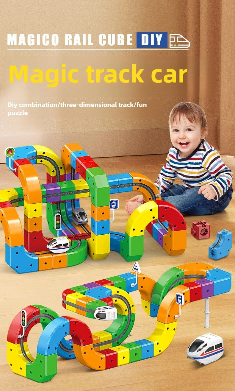 Children Magnetic Rail Car Cube Toys DIY Building Blocks Educational Toy Magical Track Train Construction Kids Christmas Gifts
