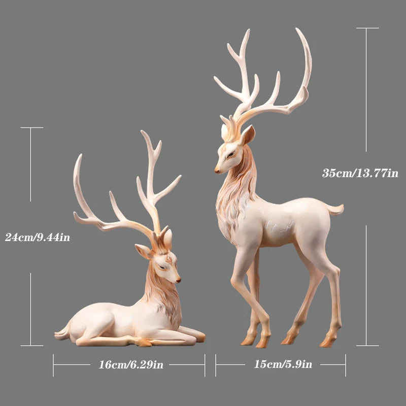 Gold-Antler Deer Figurine – Modern Resin Animal Ornament for Home Decor